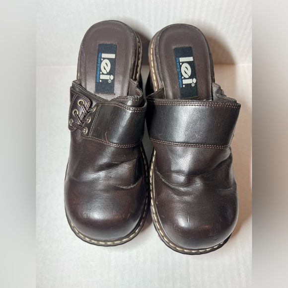 Vintage 90s Grunge Goth EDM Womens 7.5 Chunky Lace Platform Heels Shoes Brown - Picture 2 of 7